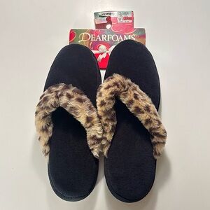 NWT Vintage Dearfoams Slippers Black Animal Print Size XL 9.5-10.5 Discontinued